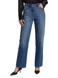 Embellished Straight-Leg Mid-Rise Jeans