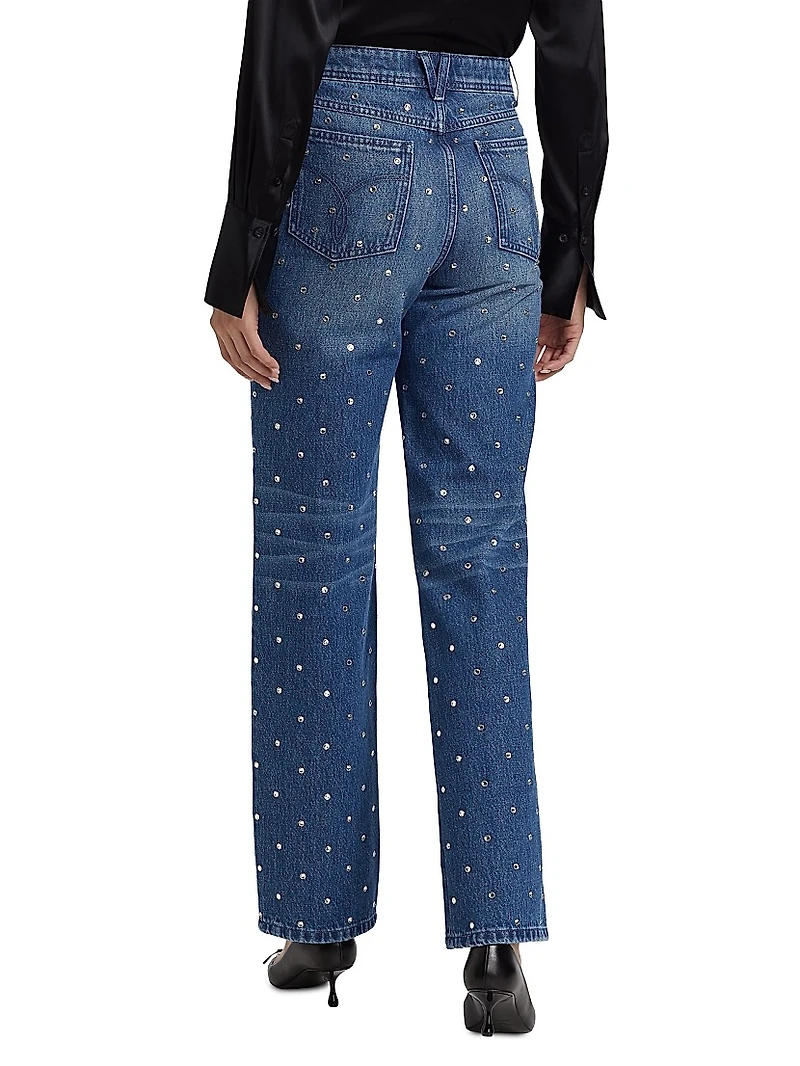 Embellished Straight-Leg Mid-Rise Jeans