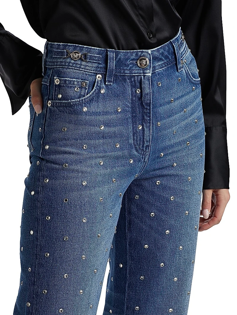Embellished Straight-Leg Mid-Rise Jeans