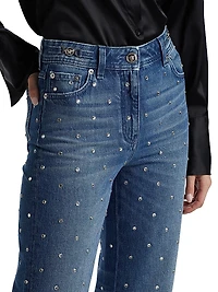 Embellished Straight-Leg Mid-Rise Jeans
