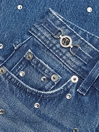 Embellished Straight-Leg Mid-Rise Jeans