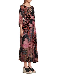 Verronah Abstract Burnout Drawstring Maxi-Dress