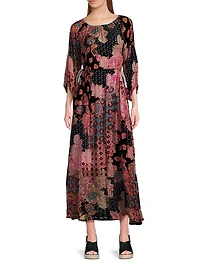 Verronah Abstract Burnout Drawstring Maxi-Dress
