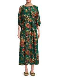 Verronah Floral Silk Drawstring Midi-Dress