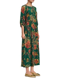 Verronah Floral Silk Drawstring Midi-Dress