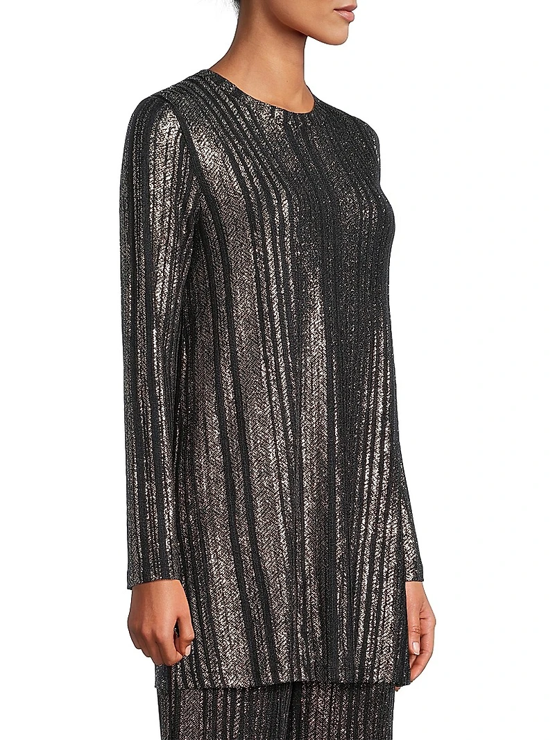 Jenna Metallic Rib-Knit Crewneck Tunic