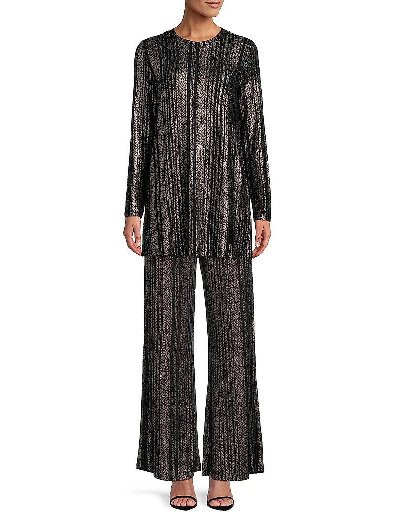 Jenna Metallic Rib-Knit Crewneck Tunic