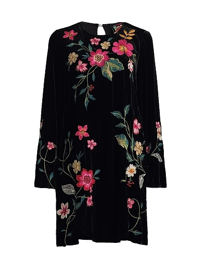 Rhoda Embroidered Velvet Midi-Dress