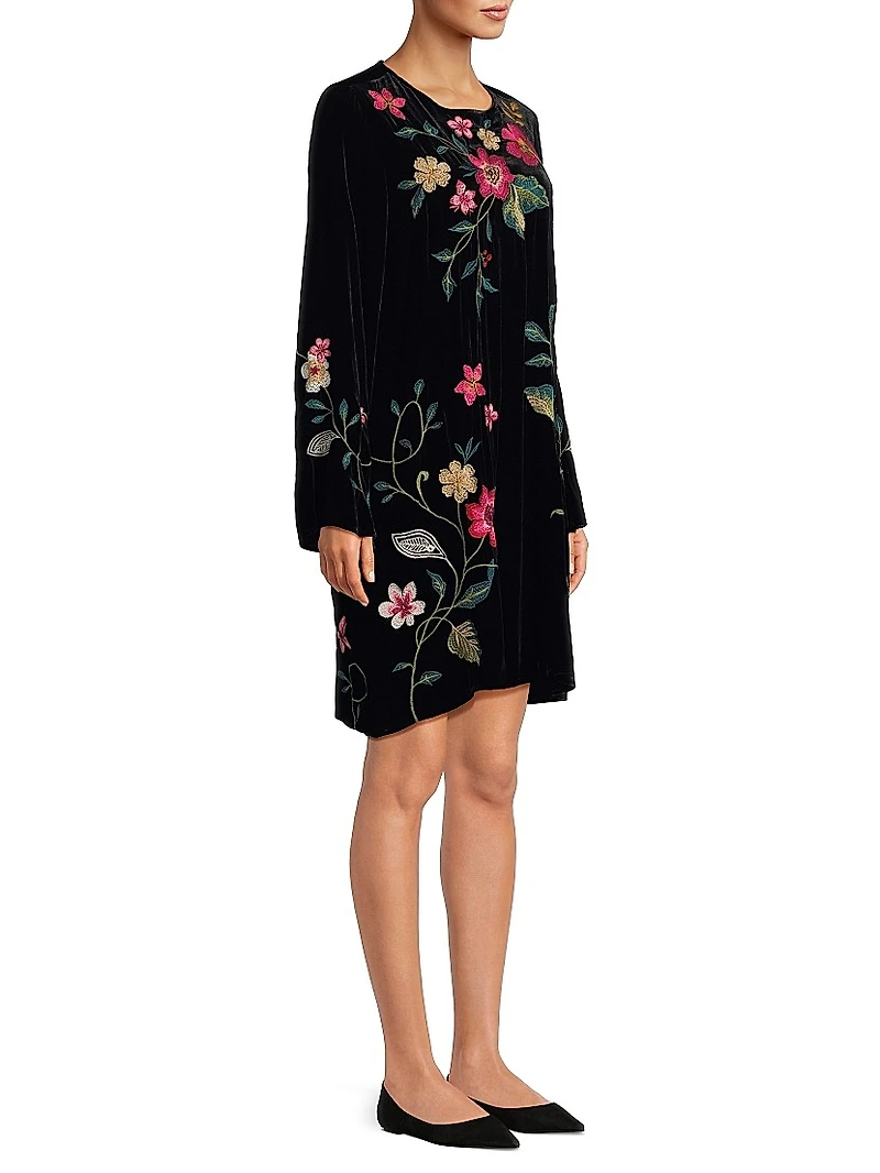 Rhoda Embroidered Velvet Midi-Dress