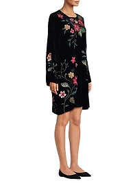 Rhoda Embroidered Velvet Midi-Dress