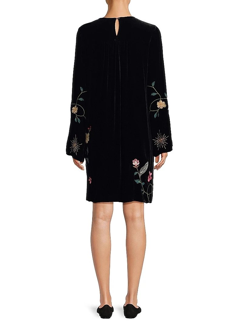 Rhoda Embroidered Velvet Midi-Dress