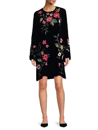 Rhoda Embroidered Velvet Midi-Dress