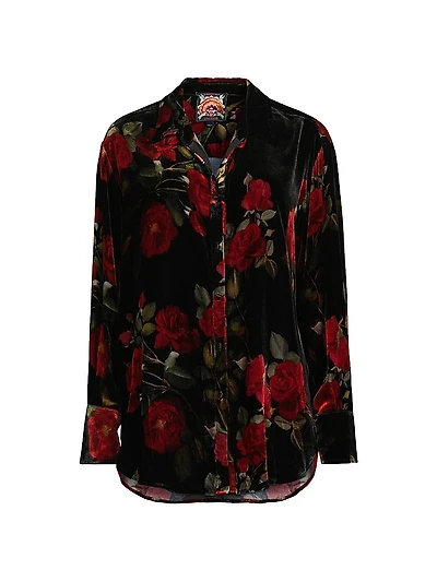 Rosana Floral Velvet Button-Front Shirt