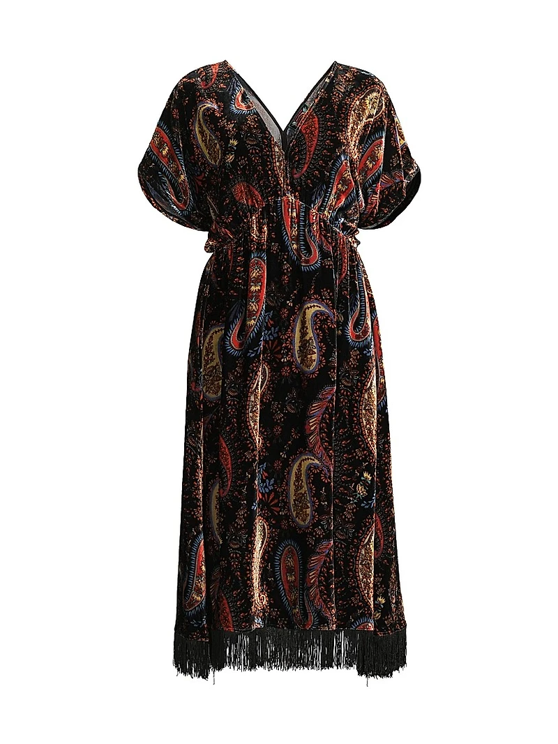 Sezana Paisley Velvet Fringe Dress
