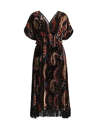 Sezana Paisley Velvet Fringe Dress