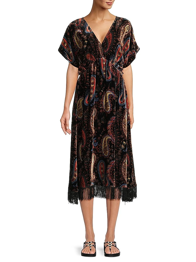 Sezana Paisley Velvet Fringe Dress