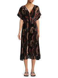 Sezana Paisley Velvet Fringe Dress