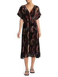 Sezana Paisley Velvet Fringe Dress