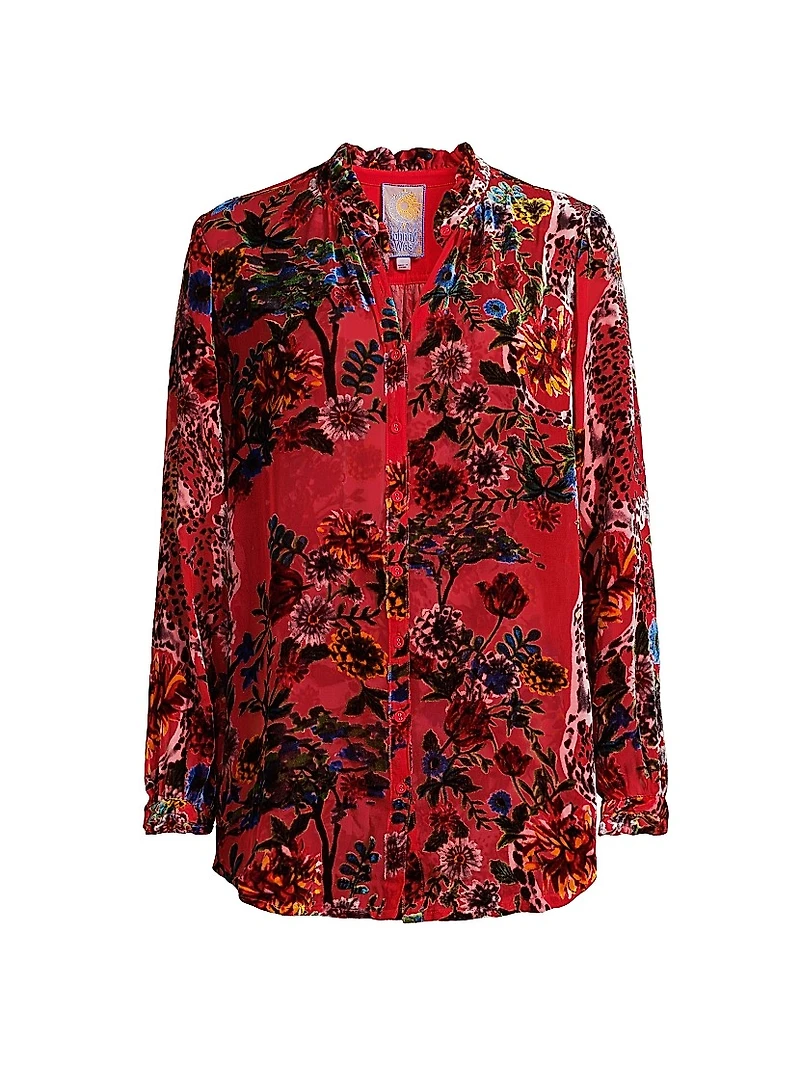 Yoella Floral Velvet Burnout Shirt