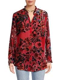 Yoella Floral Velvet Burnout Shirt