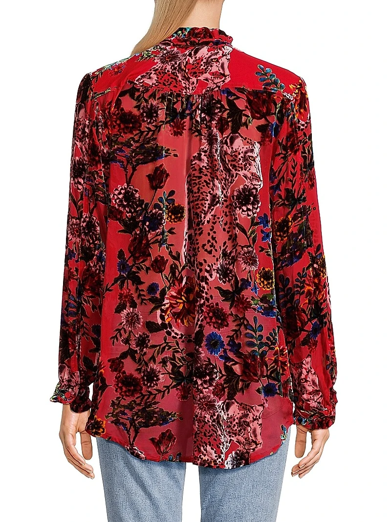 Yoella Floral Velvet Burnout Shirt