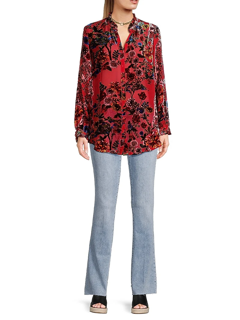 Yoella Floral Velvet Burnout Shirt