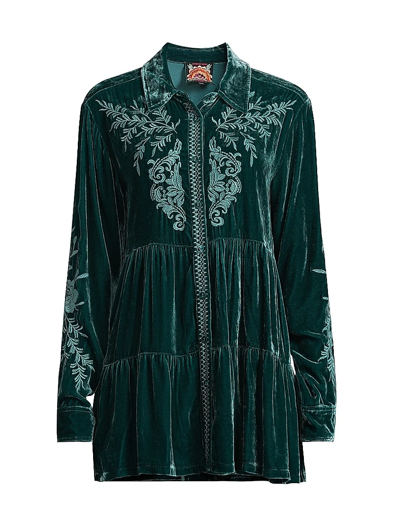 Lenon Embroidered Velvet Tiered Tunic