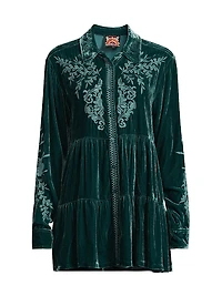 Lenon Embroidered Velvet Tiered Tunic