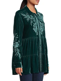Lenon Embroidered Velvet Tiered Tunic