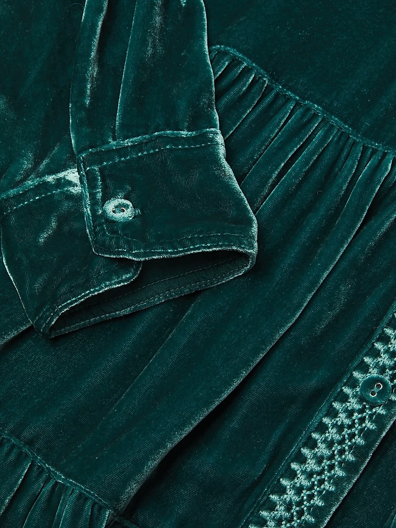 Lenon Embroidered Velvet Tiered Tunic