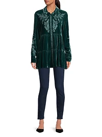 Lenon Embroidered Velvet Tiered Tunic