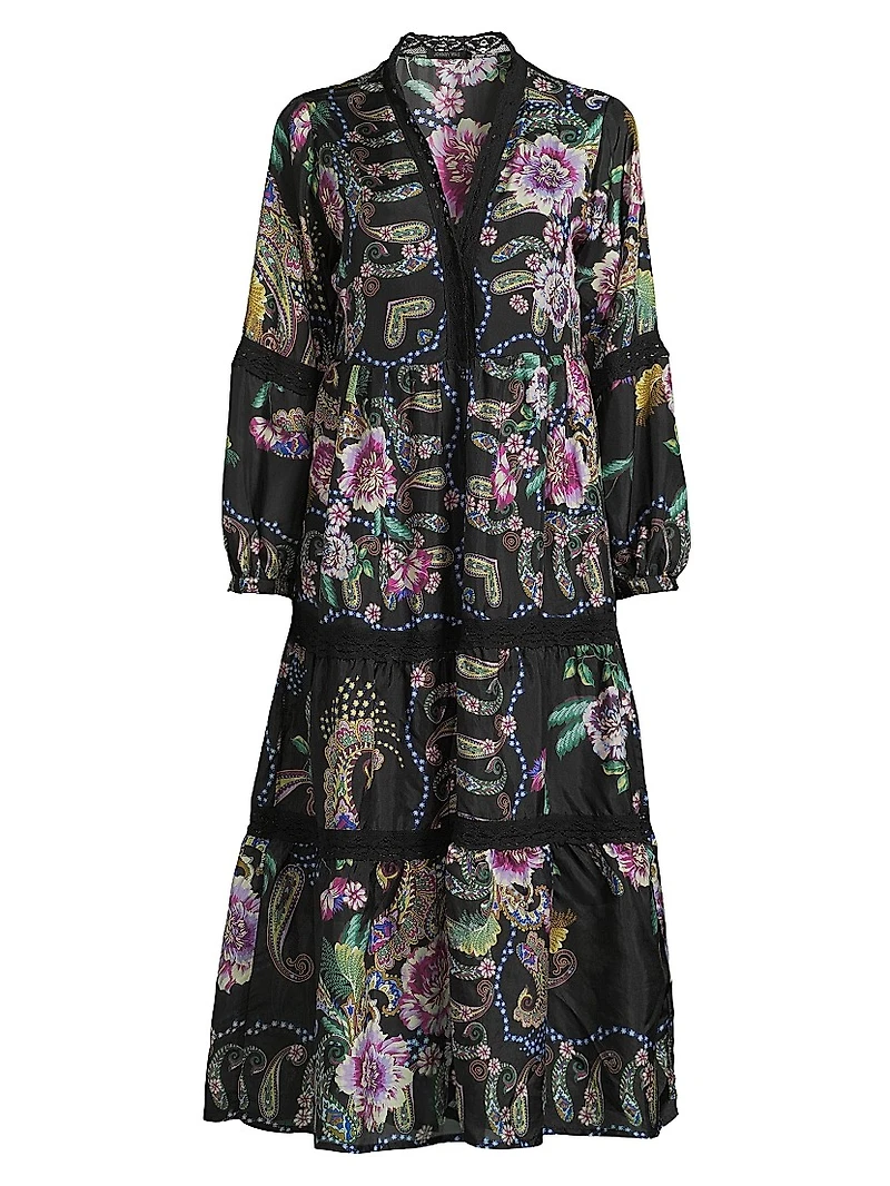 Leda Floral Silk V-Neck Maxi Dress