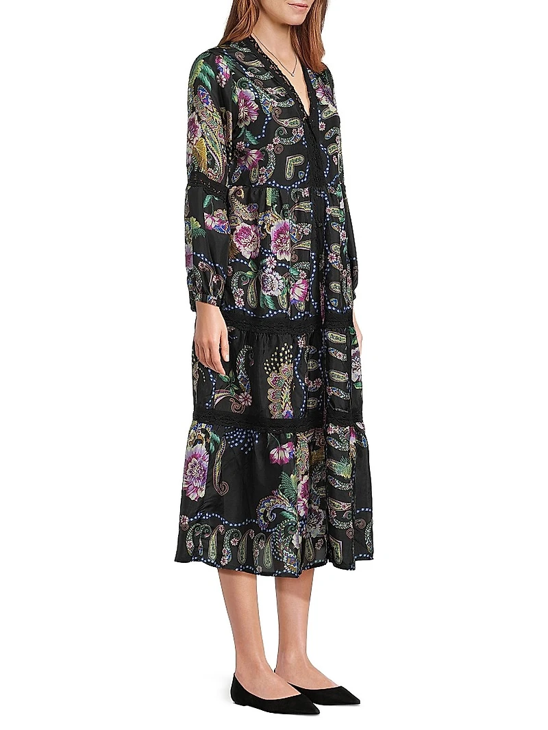 Leda Floral Silk V-Neck Maxi Dress