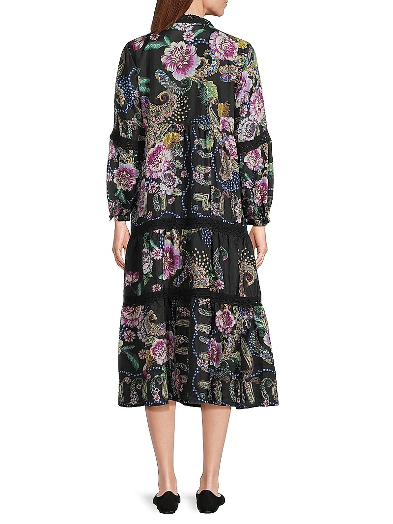 Leda Floral Silk V-Neck Maxi Dress