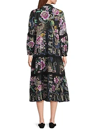 Leda Floral Silk V-Neck Maxi Dress