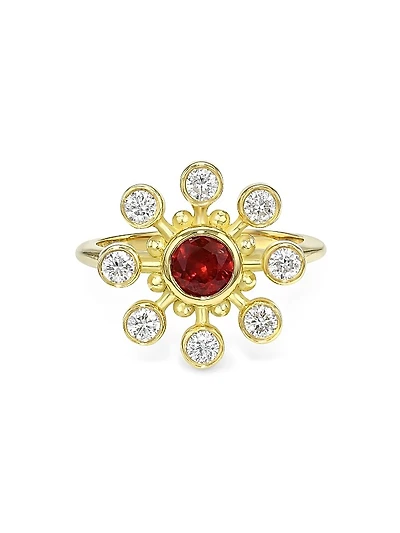 Tillya Tepe Flower Cosmos 18K Yellow Gold, Ruby & 0.48 TCW Diamond Ring