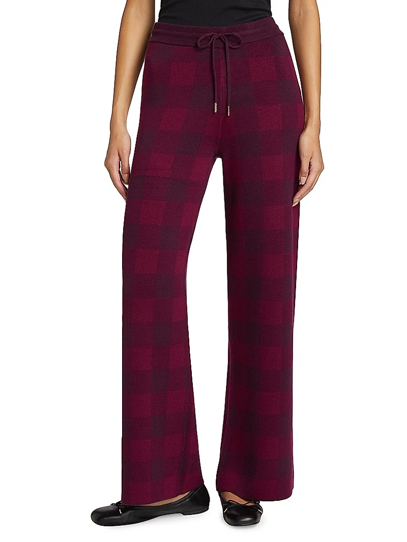Birdseye Plaid High-Rise Straight-Leg Pants