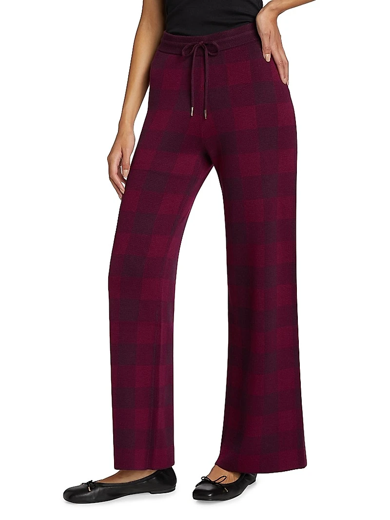Birdseye Plaid High-Rise Straight-Leg Pants