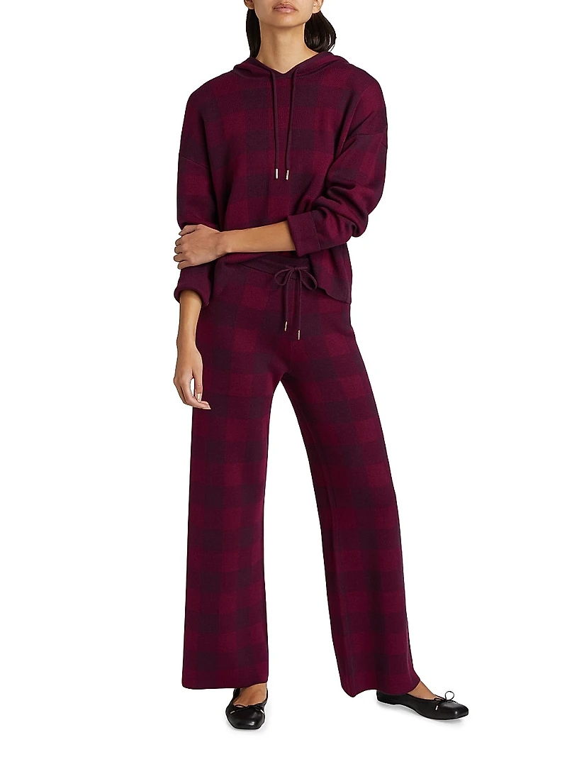 Birdseye Plaid High-Rise Straight-Leg Pants