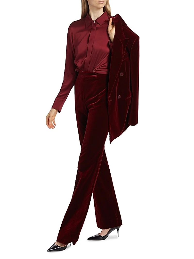 Aceto Velvet High-Rise Straight-Leg Pants