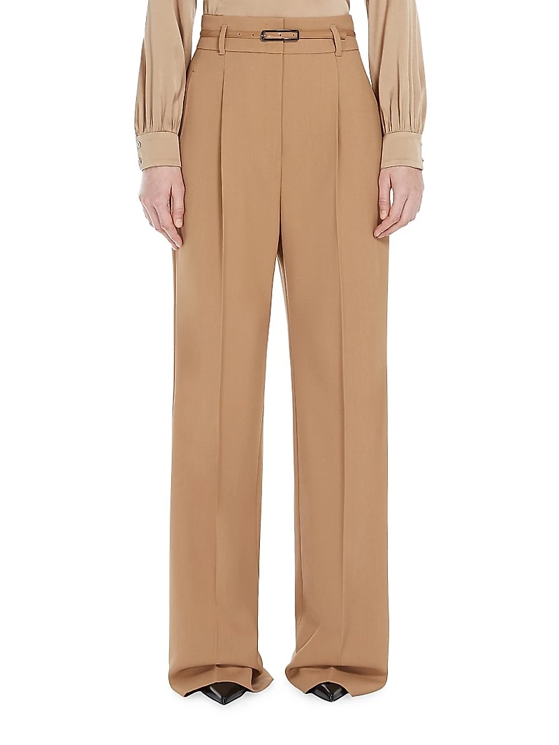 Marusca Belted Wool High-Rise Straight-Leg Pants