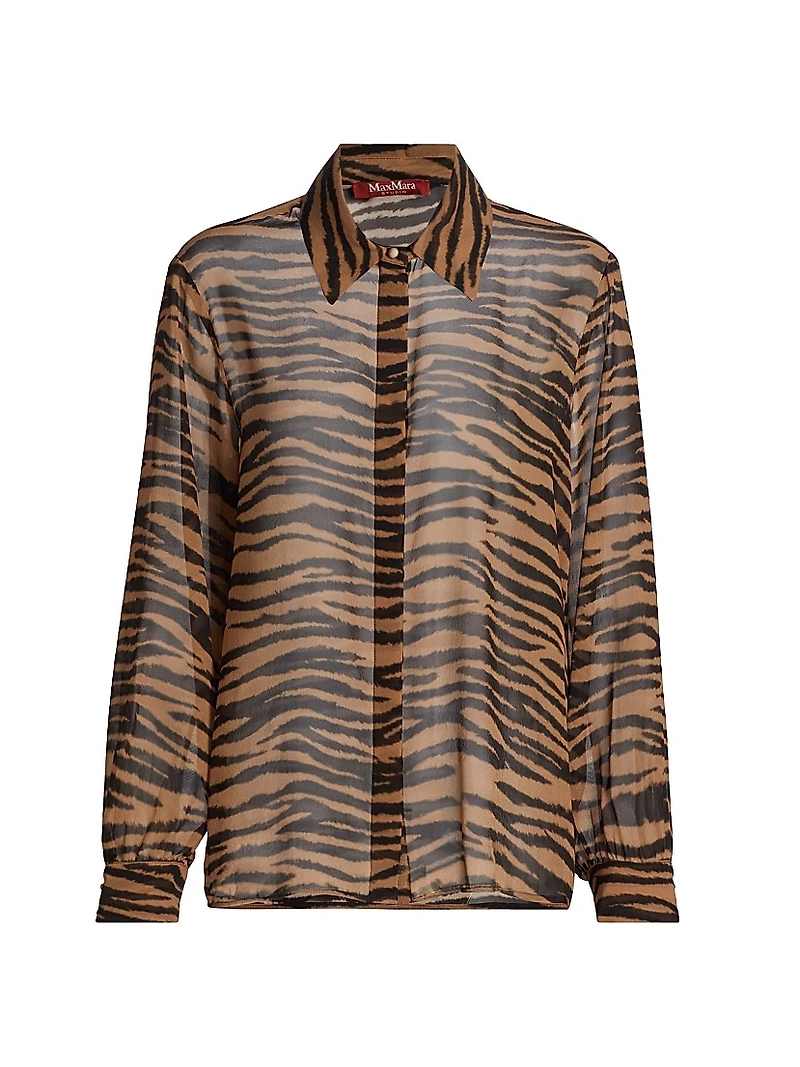 Valzer Tiger-Printed Silk Long-Sleeve Shirt