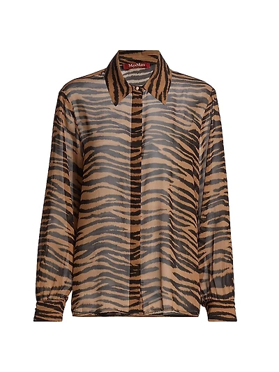 Valzer Tiger-Printed Silk Long-Sleeve Shirt