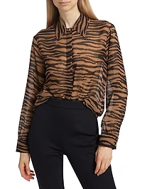 Valzer Tiger-Printed Silk Long-Sleeve Shirt