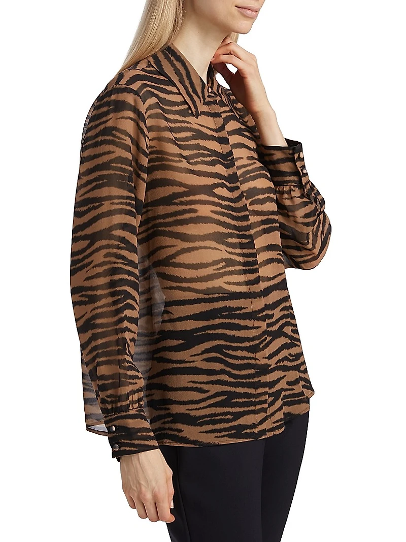 Valzer Tiger-Printed Silk Long-Sleeve Shirt