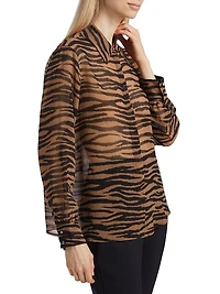 Valzer Tiger-Printed Silk Long-Sleeve Shirt