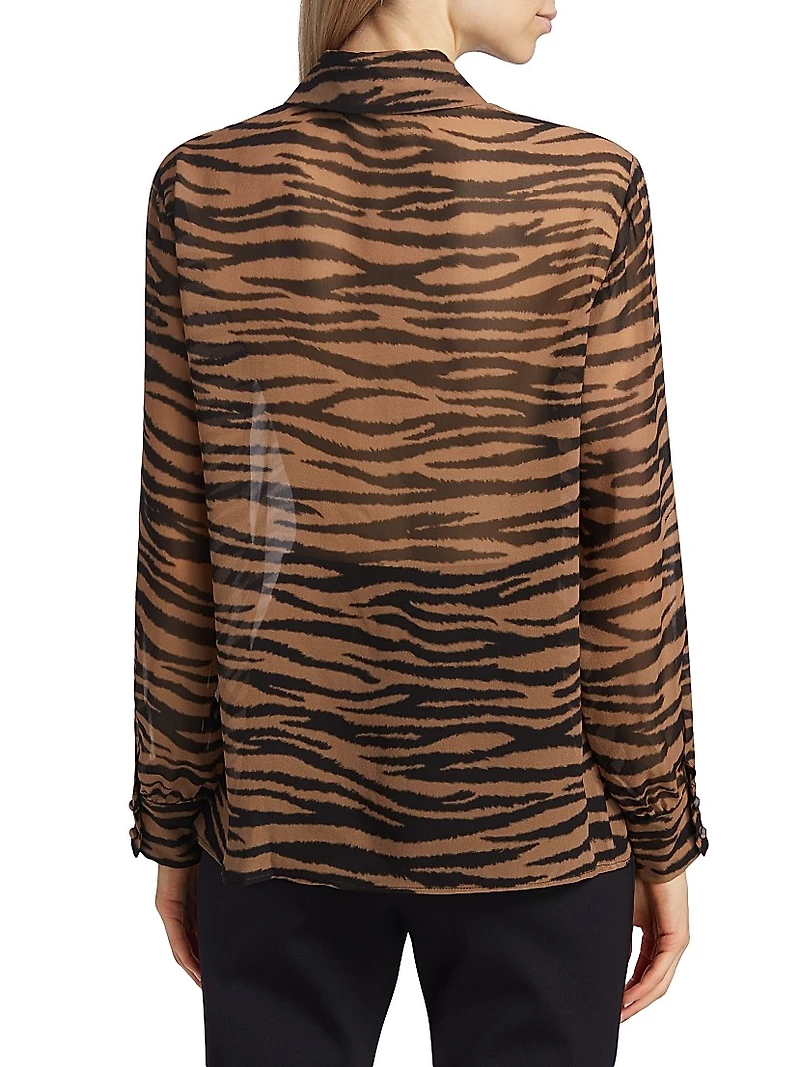 Valzer Tiger-Printed Silk Long-Sleeve Shirt