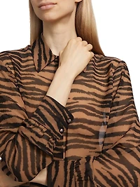 Valzer Tiger-Printed Silk Long-Sleeve Shirt
