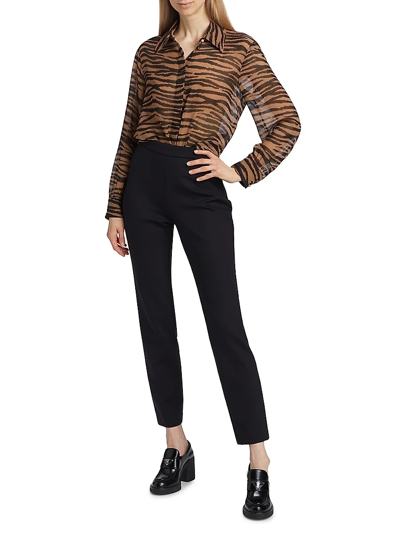 Valzer Tiger-Printed Silk Long-Sleeve Shirt