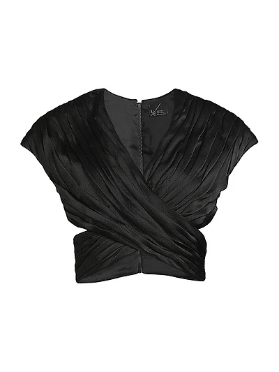 Satin Ruched Crossover Crop Top